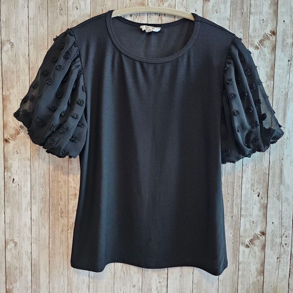 Women's Meraki puff Sleeve Black Top Size M